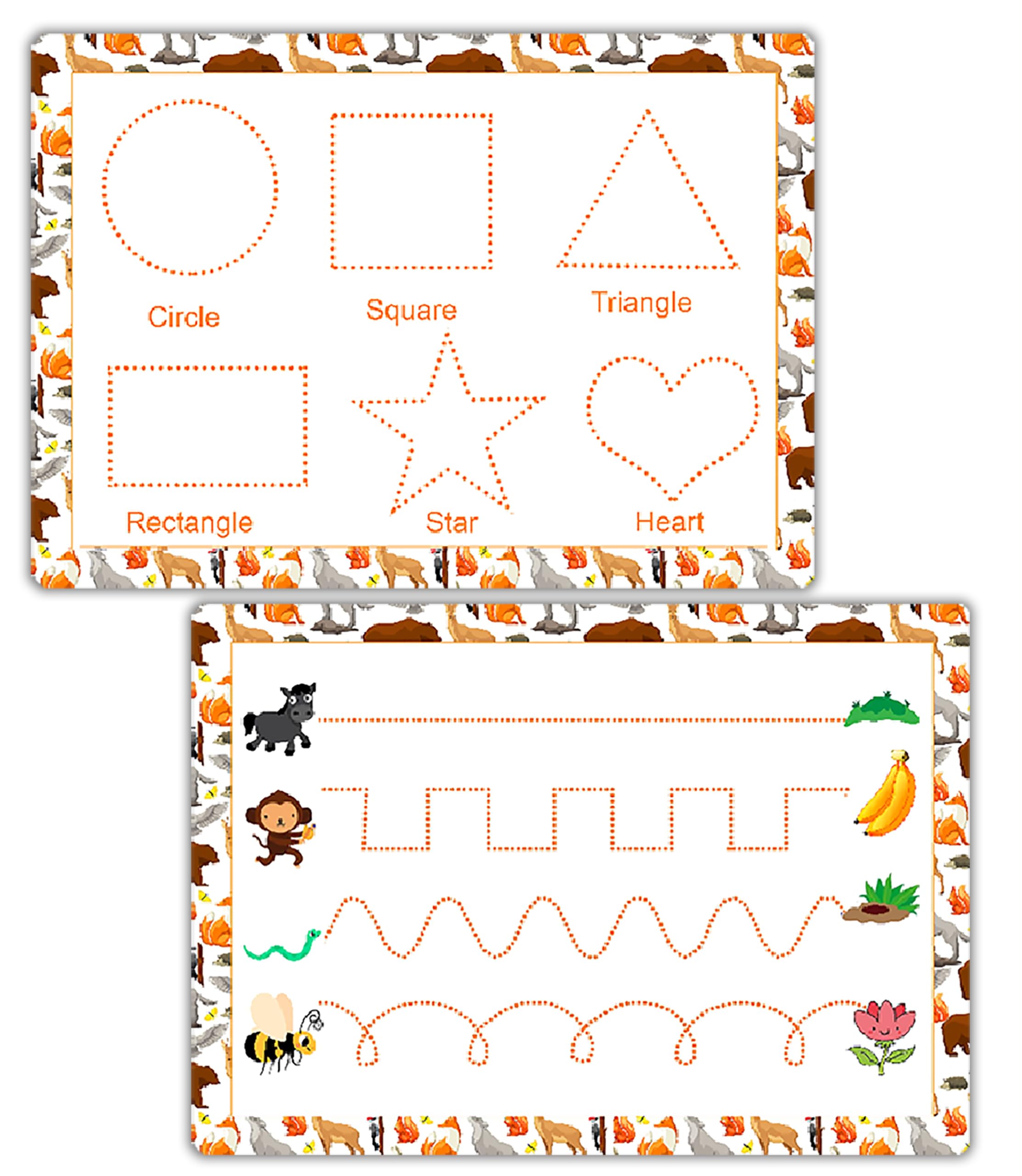 Tracing Shapes Worksheets for Toddlers | Reusable Wipeable Writing Board | Shape & Line Tracing Mat for Kids | Double-Sided Handwriting Practice Sheet | A4 Waterproof Educational Board by ZStore