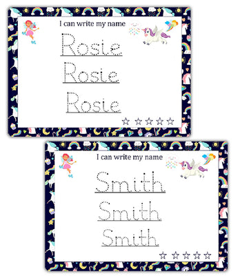 Personalized Name Writing Mat – Unicorn Dry Erase Practice Board for Kids